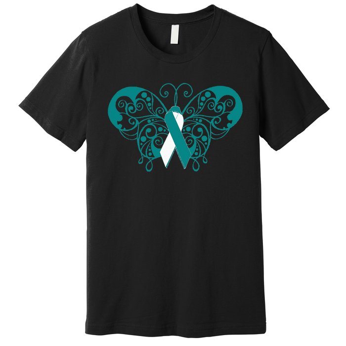 Cervical Cancer Awareness Support TealWhite Ribbon Premium T-Shirt