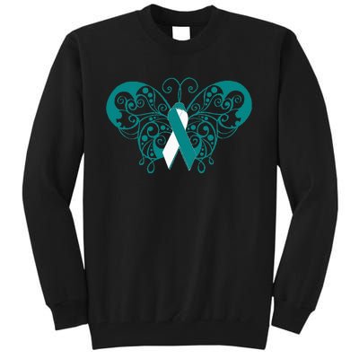 Cervical Cancer Awareness Support TealWhite Ribbon Tall Sweatshirt