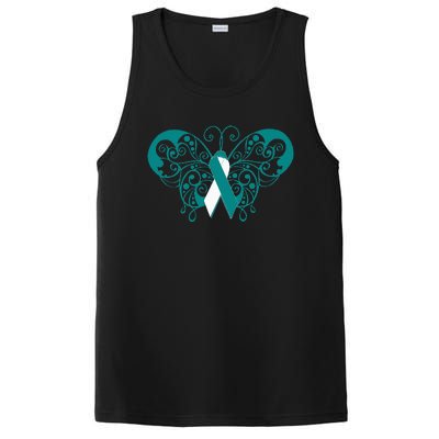 Cervical Cancer Awareness Support TealWhite Ribbon PosiCharge Competitor Tank