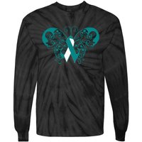 Cervical Cancer Awareness Support TealWhite Ribbon Tie-Dye Long Sleeve Shirt