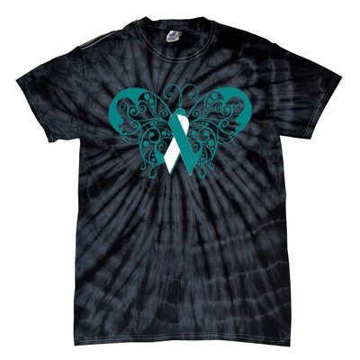 Cervical Cancer Awareness Support TealWhite Ribbon Tie-Dye T-Shirt