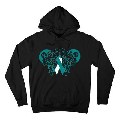 Cervical Cancer Awareness Support TealWhite Ribbon Tall Hoodie