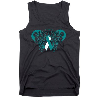 Cervical Cancer Awareness Support TealWhite Ribbon Tank Top