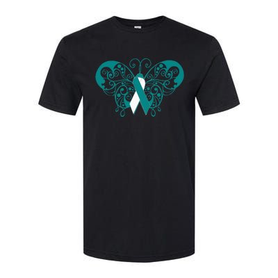 Cervical Cancer Awareness Support TealWhite Ribbon Softstyle CVC T-Shirt