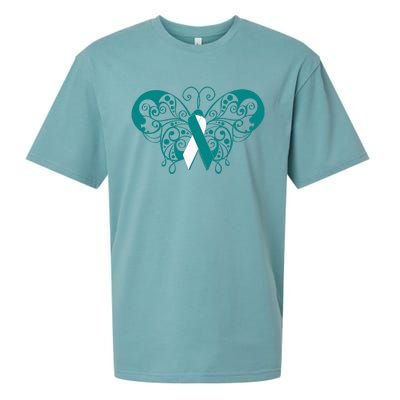 Cervical Cancer Awareness Support TealWhite Ribbon Sueded Cloud Jersey T-Shirt