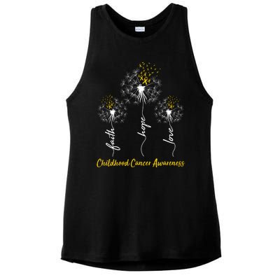 Childhood Cancer Awareness Faith Love Hope Dandelions Yellow Ribbons Ladies PosiCharge Tri-Blend Wicking Tank