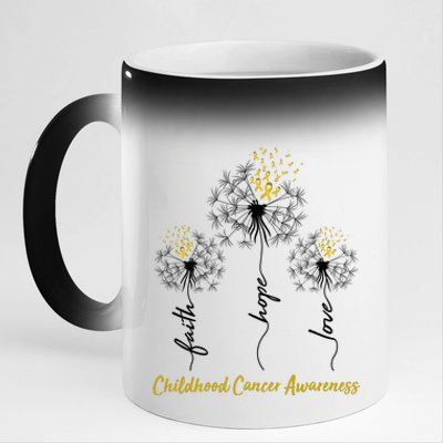 Childhood Cancer Awareness Faith Love Hope Dandelions Yellow Ribbons 11oz Black Color Changing Mug