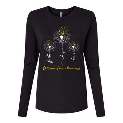 Childhood Cancer Awareness Faith Love Hope Dandelions Yellow Ribbons Womens Cotton Relaxed Long Sleeve T-Shirt