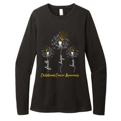 Childhood Cancer Awareness Faith Love Hope Dandelions Yellow Ribbons Womens CVC Long Sleeve Shirt