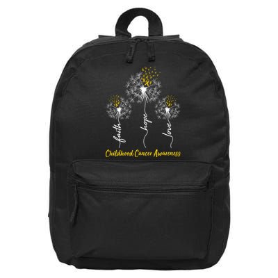 Childhood Cancer Awareness Faith Love Hope Dandelions Yellow Ribbons 16 in Basic Backpack