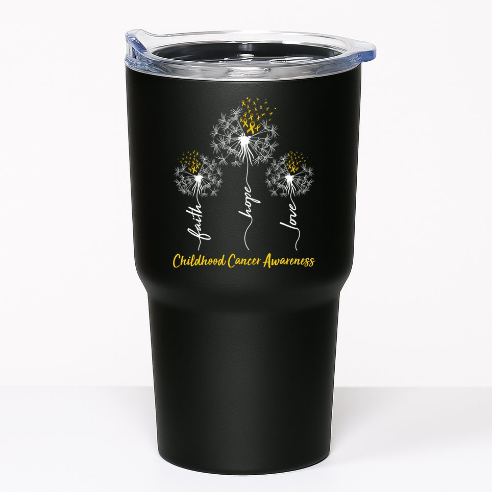 Childhood Cancer Awareness Faith Love Hope Dandelions Yellow Ribbons Tumbler