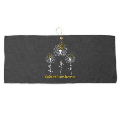 Childhood Cancer Awareness Faith Love Hope Dandelions Yellow Ribbons Large Microfiber Waffle Golf Towel