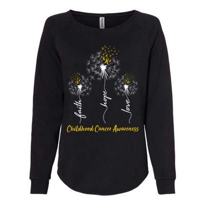 Childhood Cancer Awareness Faith Love Hope Dandelions Yellow Ribbons Womens California Wash Sweatshirt