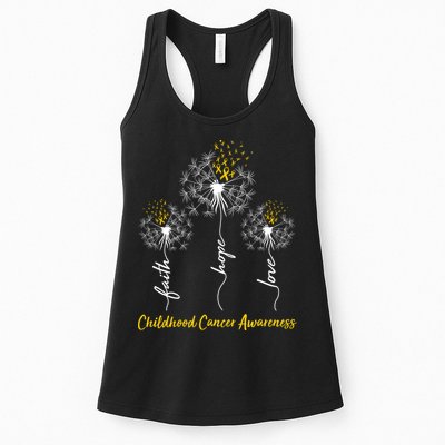 Childhood Cancer Awareness Faith Love Hope Dandelions Yellow Ribbons Womens Tank Top