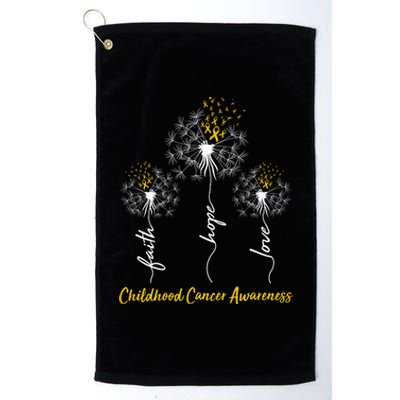 Childhood Cancer Awareness Faith Love Hope Dandelions Yellow Ribbons Platinum Collection Golf Towel