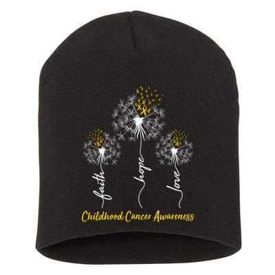 Childhood Cancer Awareness Faith Love Hope Dandelions Yellow Ribbons Short Acrylic Beanie