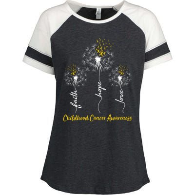 Childhood Cancer Awareness Faith Love Hope Dandelions Yellow Ribbons Enza Ladies Jersey Colorblock Tee