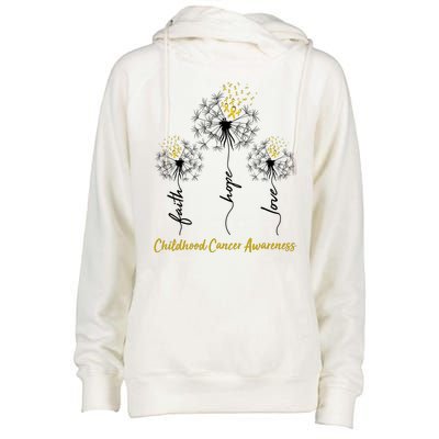 Childhood Cancer Awareness Faith Love Hope Dandelions Yellow Ribbons Womens Funnel Neck Pullover Hood