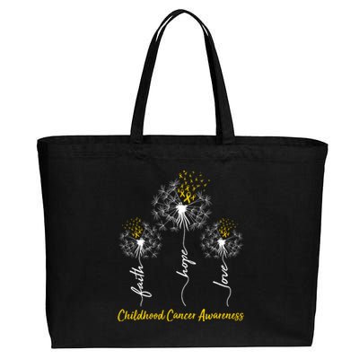 Childhood Cancer Awareness Faith Love Hope Dandelions Yellow Ribbons Cotton Canvas Jumbo Tote