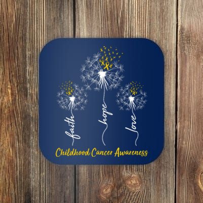 Childhood Cancer Awareness Faith Love Hope Dandelions Yellow Ribbons Coaster