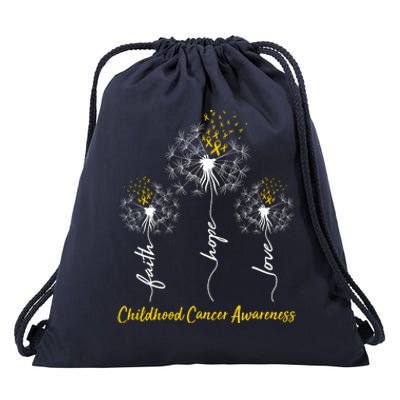 Childhood Cancer Awareness Faith Love Hope Dandelions Yellow Ribbons Drawstring Bag