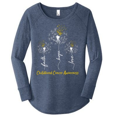 Childhood Cancer Awareness Faith Love Hope Dandelions Yellow Ribbons Women's Perfect Tri Tunic Long Sleeve Shirt