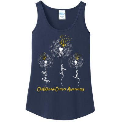 Childhood Cancer Awareness Faith Love Hope Dandelions Yellow Ribbons Ladies Essential Tank