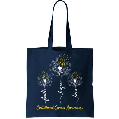 Childhood Cancer Awareness Faith Love Hope Dandelions Yellow Ribbons Tote Bag