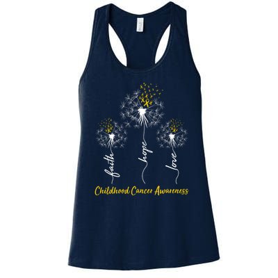 Childhood Cancer Awareness Faith Love Hope Dandelions Yellow Ribbons Women's Racerback Tank