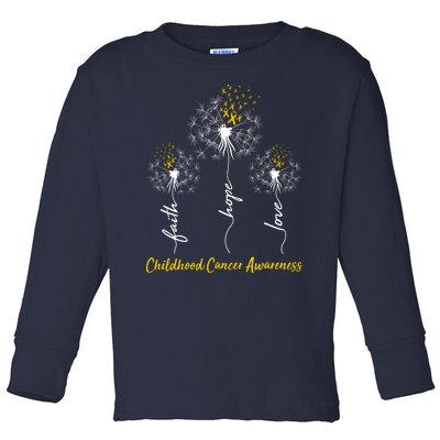 Childhood Cancer Awareness Faith Love Hope Dandelions Yellow Ribbons Toddler Long Sleeve Shirt