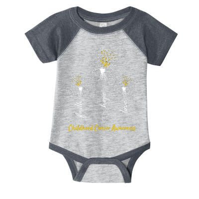 Childhood Cancer Awareness Faith Love Hope Dandelions Yellow Ribbons Infant Baby Jersey Bodysuit