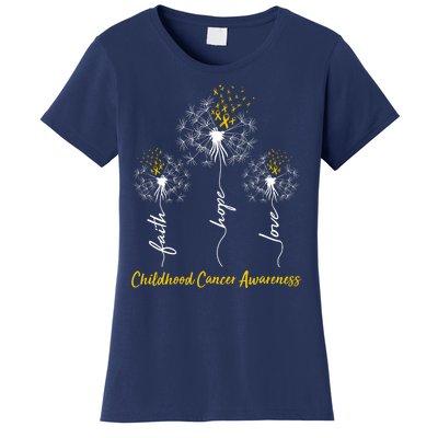 Childhood Cancer Awareness Faith Love Hope Dandelions Yellow Ribbons Women's T-Shirt