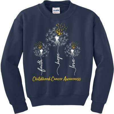 Childhood Cancer Awareness Faith Love Hope Dandelions Yellow Ribbons Kids Sweatshirt