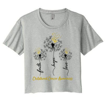 Childhood Cancer Awareness Faith Love Hope Dandelions Yellow Ribbons Women's Crop Top Tee