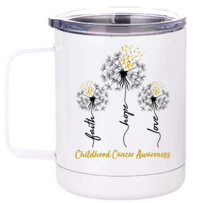 Childhood Cancer Awareness Faith Love Hope Dandelions Yellow Ribbons 12 oz Stainless Steel Tumbler Cup