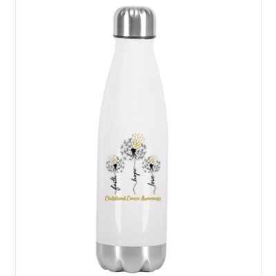 Childhood Cancer Awareness Faith Love Hope Dandelions Yellow Ribbons Stainless Steel Insulated Water Bottle