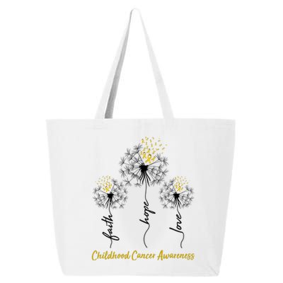 Childhood Cancer Awareness Faith Love Hope Dandelions Yellow Ribbons 25L Jumbo Tote