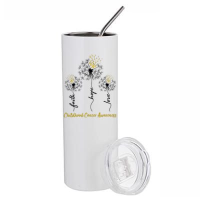 Childhood Cancer Awareness Faith Love Hope Dandelions Yellow Ribbons Stainless Steel Tumbler