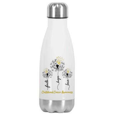 Childhood Cancer Awareness Faith Love Hope Dandelions Yellow Ribbons Stainless Steel Insulated Water Bottle