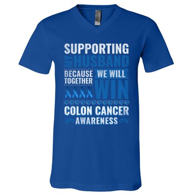 Colon Cancer Awareness Colonoscopy Support Husband Gift Funny Gift V-Neck T-Shirt