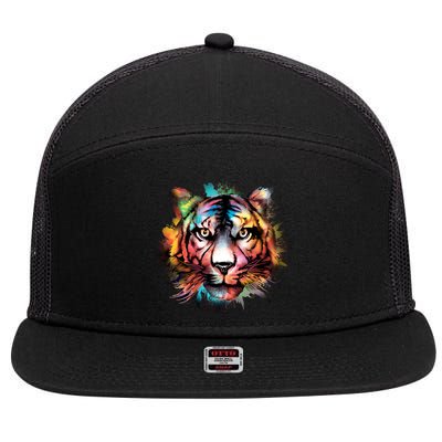 Cool Colorful Abstract Realistic Tiger Face 7 Panel Mesh Trucker Snapback Hat