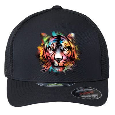 Cool Colorful Abstract Realistic Tiger Face Flexfit Unipanel Trucker Cap