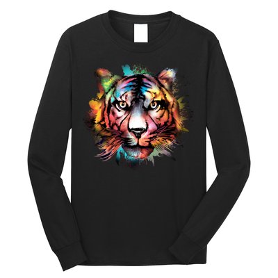 Cool Colorful Abstract Realistic Tiger Face Long Sleeve Shirt
