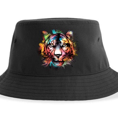 Cool Colorful Abstract Realistic Tiger Face Sustainable Bucket Hat