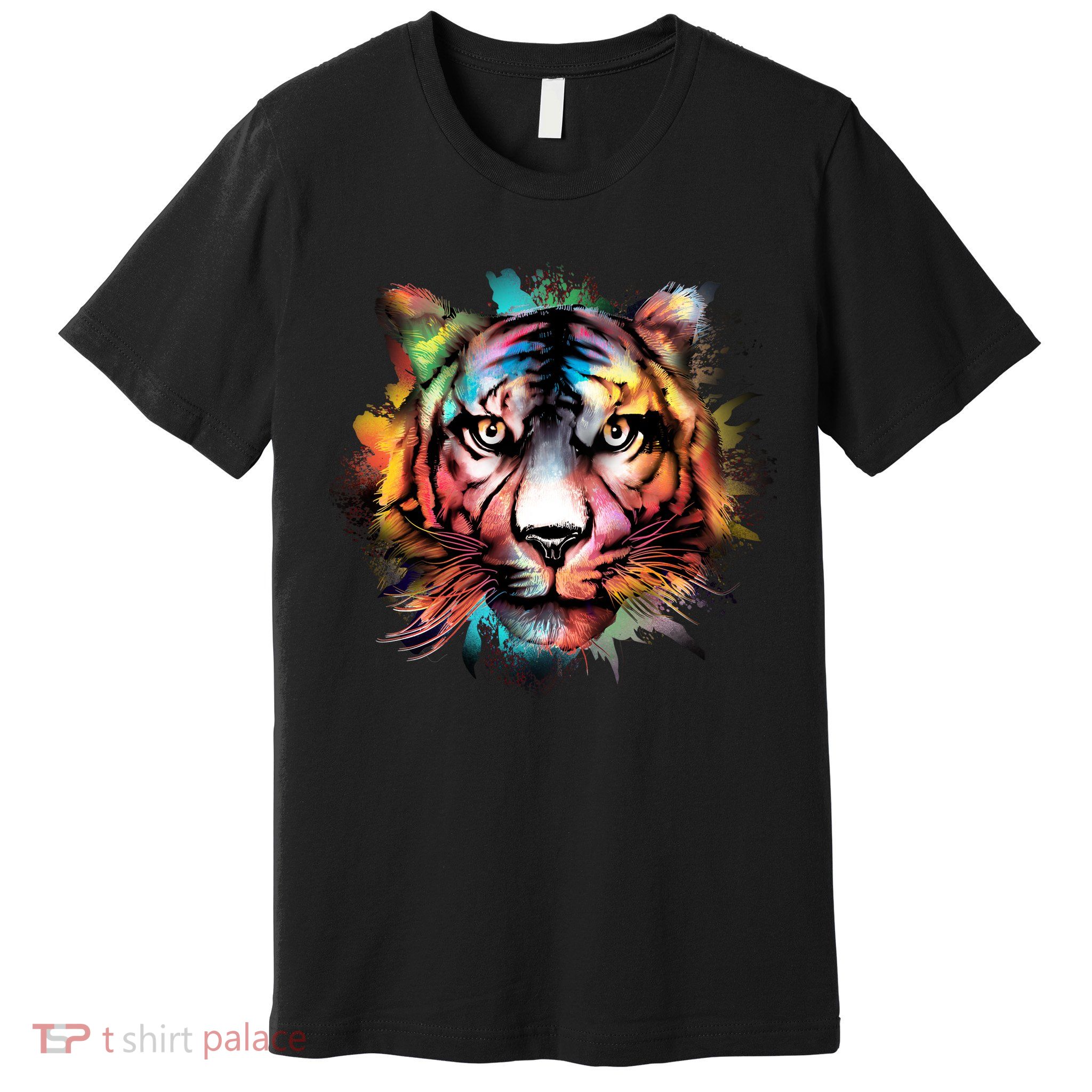 Cool Colorful Abstract Realistic Tiger Face Premium T-Shirt