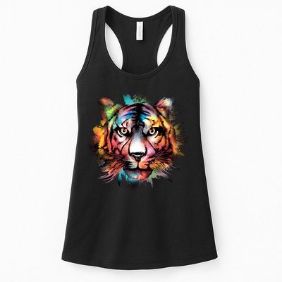 Cool Colorful Abstract Realistic Tiger Face Womens Tank Top