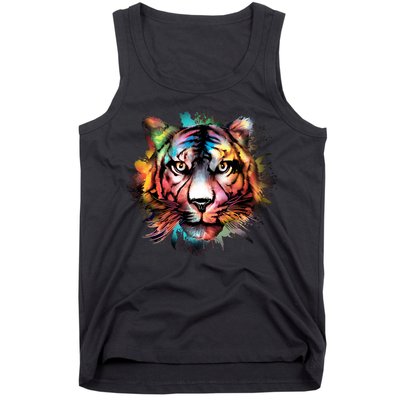 Cool Colorful Abstract Realistic Tiger Face Tank Top