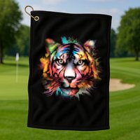 Cool Colorful Abstract Realistic Tiger Face Golf Towel