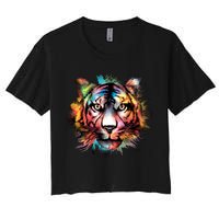 Cool Colorful Abstract Realistic Tiger Face Crop Top
