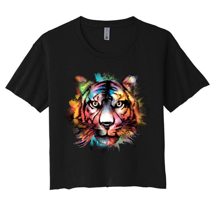 Cool Colorful Abstract Realistic Tiger Face Crop Top